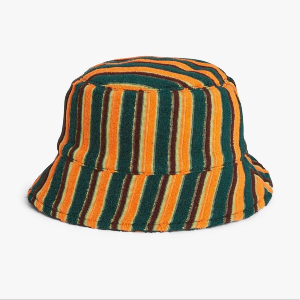 STAUD Lola Striped-terry Bucket Hat In Green Multi